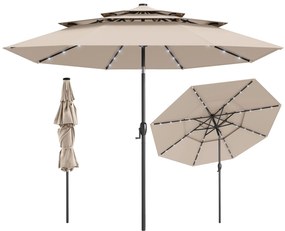 Guarda-sol solar de 10 pés com 32 luzes LED, parte superior ventilada de 3 camadas, azul-marinho