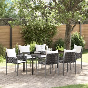 Conjunto de Jantar de Jardim com 7 peças e Almofadas Castanho Poly Rat