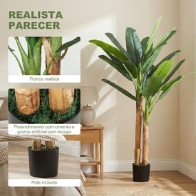 Planta Artificial de Bananeira 150 cm com Vaso - Ideal para Decoração de Interiores - Cor Verde