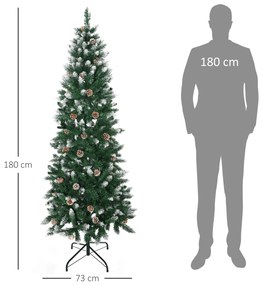 Árvore de Natal Artificial com Neve 508 Ramos Realistas 49 Pinhas Base Dobrável e Suporte de Aço Ø73x180 cm Verde e Branco