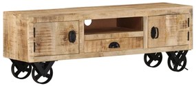 vidaXL Móvel de TV com rodas 110x30x37 cm madeira de mangueira áspera