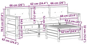 4 pcs conjunto lounge de jardim c/ almofadões pinho maciço