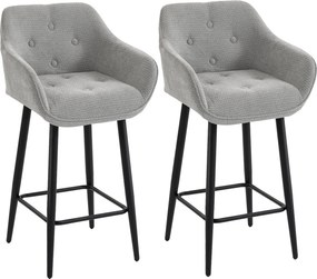 HOMCOM Conjunto de 2 Banquetas de Bar, Cadeiras de Bar Estofadas em Chenille, Assento Largo 67 cm, Encosto e Apoio para os Pés, Cinza | Aosom Portugal
