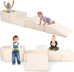 Conjunto infantil de 5 peças para trepar e fazer rampas Blocos de construção em esponja com piscina de bolas Cobertura lavável Criativo Bege