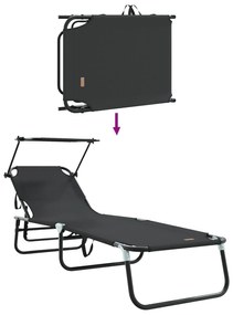 Espreguiçadeiras Dobráveis 2 pcs com Toldo Preto Tecido Oxford 600D