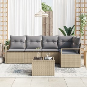 Conjunto de Sofá de Jardim de 6 Peças com Almofadas Preto Rattan Polim