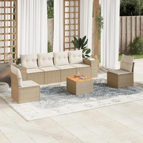 7 pcs conjunto de sofás p/ jardim com almofadões vime PE bege