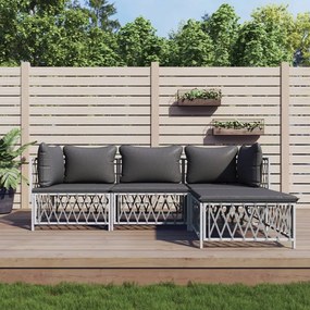 vidaXL 4 pcs conjunto lounge de jardim com almofadões aço branco