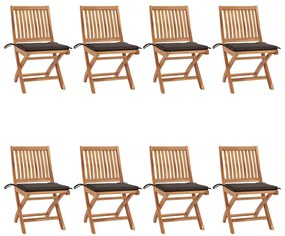 vidaXL Cadeiras de jardim dobráveis c/ almofadões 8 pcs teca maciça