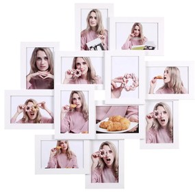 Moldura para colagem SONGMICS para 12 fotos de 4 x 6 polegadas, montagem necessária, colagem de várias fotos, frente de vidro transparente, branco RPF22WT