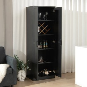 Armario armazenamento multifuncional com 2 portas e 5 estantes ajustáveis 59 x 43,5 x 178 cm Preto