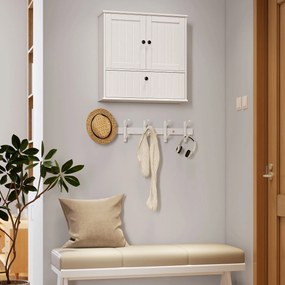 Armário Casa de Banho de Parede Rústico com Prateleira Ajustável Dupla Porta Porta Basculante e Fecho Magnético 60x19,5x60 cm Branco
