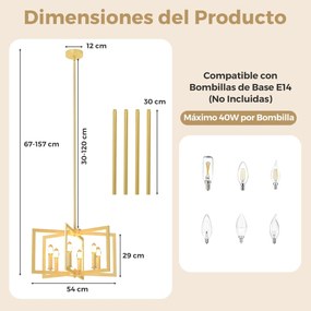 Candeeiro rústico de 6 luzes com design geométrico, altura ajustável e metal industrial cor cobre