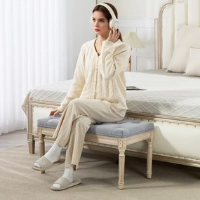 Banco de Cama 80x40x43 cm Acolchoado com Linho Sintético e Pés de Madeira Estilo Vintage Cinzento Claro