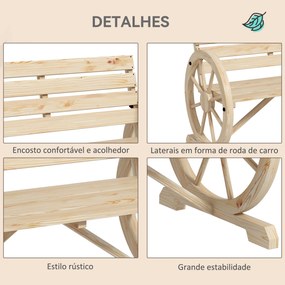 Banco de Jardim de Madeira com Apoios em Forma de Roda para 2 Pessoas 105,5x56x79 cm Madeira