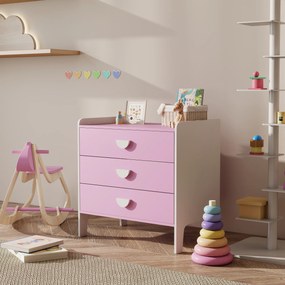 Cómoda para crianças, cómoda com 3 gavetas 60 x 40 x 60 cm, rosa