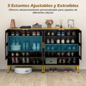 Sapateira com 5 níveis 70 x 35 x 93 cm e portas de malha Organizador moderno para sapatos em madeira com prateleiras ajustáveis e pés pretos