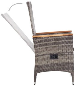 7 pcs conjunto de jantar para jardim com almofadões cinza