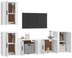 5 pcs conjunto móveis de TV madeira processada branco brilhante