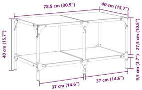 Mesa de centro c/ topo em vidro transparente 78,5x40x40 cm aço