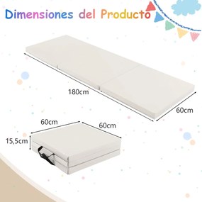 Colchão de ginastica dobrável 180 x 60 x 5 cm de 3 painéis leve e portátil com 2 alças compactas, enchimento de espuma EPE cinza
