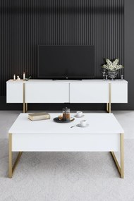 Conjunto de Mobiliário de Sala de Estar Luxe – Branco e Dourado – Cons