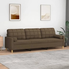 vidaXL Sofá 3 lugares c/ almofadas e almofadões 210 cm tecido castanho