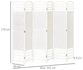 Biombo de 6 Paineis Separador de Ambientes Dobrável 242x170cm Divisória de Habitações de Fibra de Papel Decoração Elegante para Dormitório Sala de Est