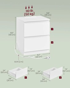 Conjunto de 2 mesas de cabeceira com tomadas e gavetas em branco