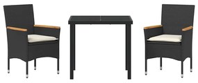 Conjunto de Jantar de Jardim 3 Peças com Almofadas em Rattan Sintético