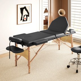 Marquesa de Massagem Dobrável Portátil com Altura Ajustável Apoio de Cabeça Apoios de Braço Acolchoados 215x60x64-89 cm Preto