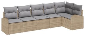 Conjunto de Sofá de Jardim com Almofadas Bege de Rattan Poliéster de 6