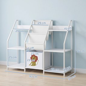 Estante infantil de 3 níveis, estante para livros infantis com gaveta em tecido, 93 x 30 x 76 cm, branca
