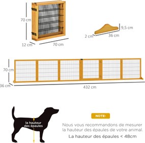 Barreira de segurança para cães, dobrável, com 6 painéis e pés removíveis, 432 x 36 x 70 cm, amarela