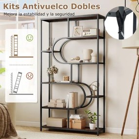 Estante de 8 prateleiras abertas 95 x 30 x 175 cm Design em forma de U Estrutura metálica castanho