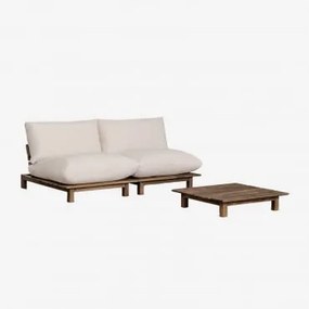 Conjunto De Jardim Com Sofá Modular Reclinável De 2 Peças E Mesa De Centro Em Madeira De Acácia Brina Beige Creme - Sklum