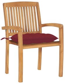 Cadeiras jardim c/ almofadões vermelho tinto 2 pcs teca maciça