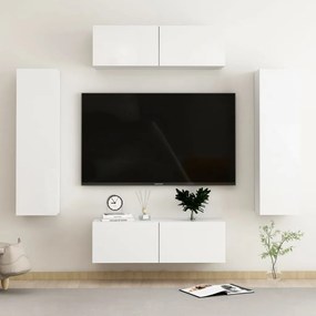 vidaXL 4 pcs conjunto móveis de TV derivados madeira branco brilhante
