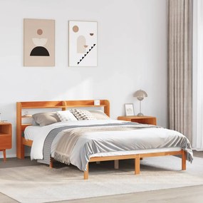 Estrutura cama c/ cabeceira 140x200cm pinho maciço castanho-mel