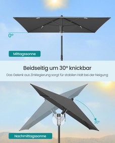 Guarda-sol jardim retangular de 190 x 120 cm com elevada proteção UV para varanda, cinzento