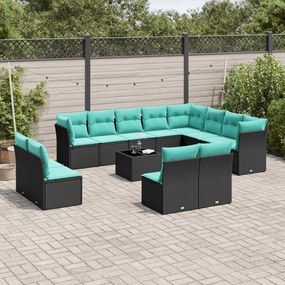 vidaXL 13 pcs conjunto de sofás de jardim com almofadões vime PE preto