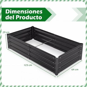 Cama de Jardim Elevada, 123 x 64 x 29 cm, Base Aberta, Cinzento-escuro