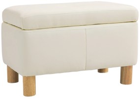 HOMCOM Baú de Armazenamento para Dormitório 33L Puff de Armazenamento Estofado em PU Banco de Arrumação 60x38x40 cm Creme | Aosom Portugal
