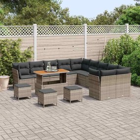 Conjunto de Sofá de Jardim com 14 Peças e Almofadas em Vime Sintético