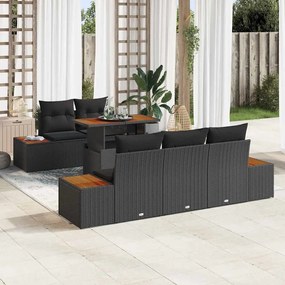 Conjunto de Sofá de Jardim de 6 Peças com Almofadas de Rattan Polipropileno Preto