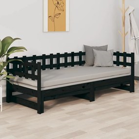 Sofá-cama de puxar 2x(90x200) cm pinho maciço preto