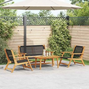 vidaXL Cadeiras de Jardim com Mesa 4 pcs Preto 90 x 45 x 40 cm