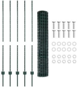 Cerca Euro com 5 Postes U Verde 1,4x10 m Aço