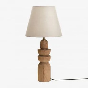 Candeeiro De Mesa Em Madeira De Manga Koski Madeira De Manga & Branco Partido Ø25 Cm Caracas - Sklum