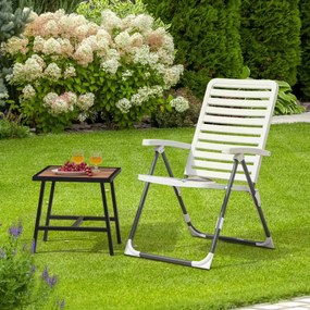 Cadeira de jardim dobrável em PP ajustável e reclinável com encosto de 7 níveis até 120 kg branca
